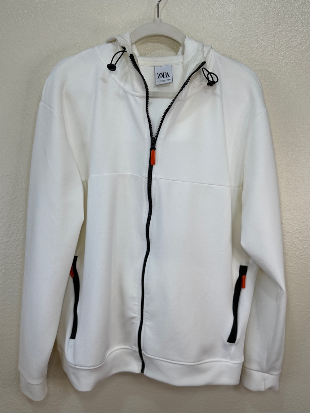Zara Men's Cream White Hooded Technical Zip-Up Jacket Size XL